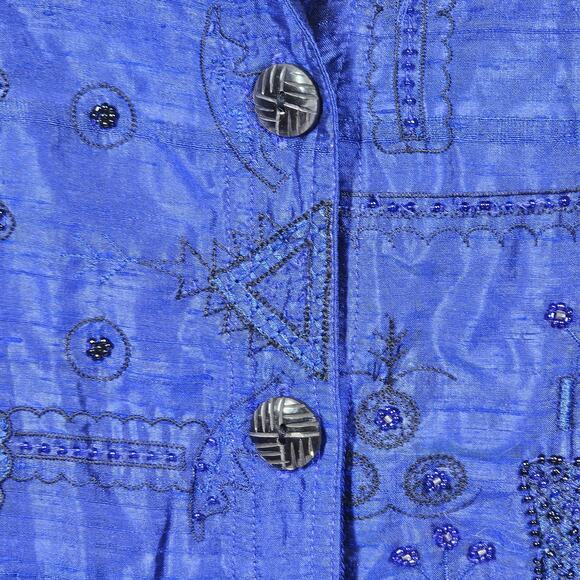 Chico's Design Vintage Royal Blue Silk Beaded Embroidered Blouse Size 1 / US 80 - Picture 3 of 12